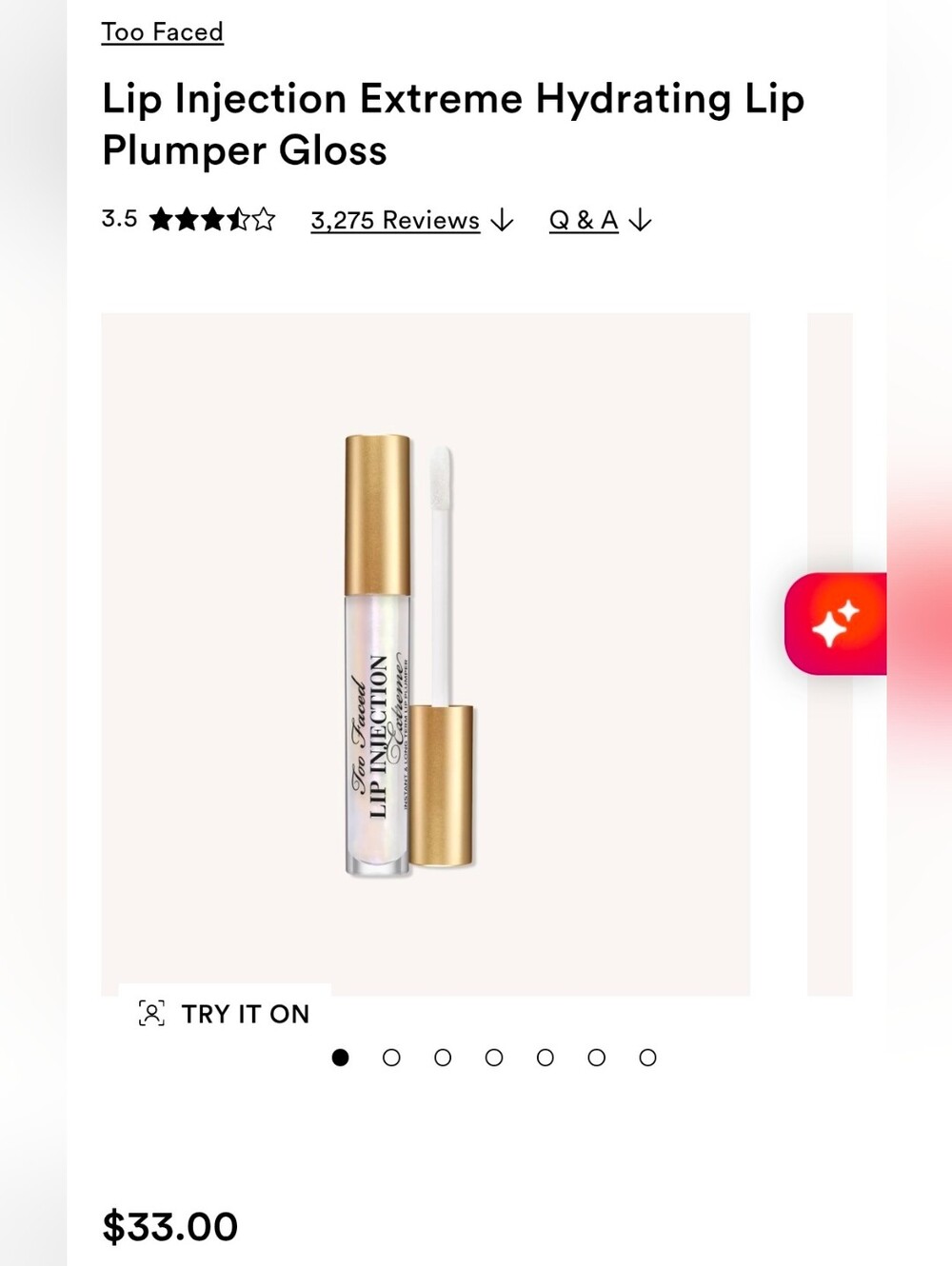 Too Faced Lip Injection Extreme Plumping Gloss — Iridescent Clear with Gold Cap